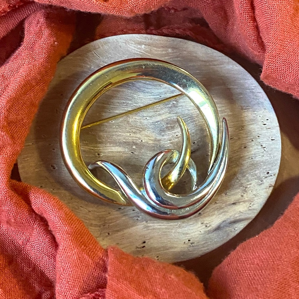 Lapor Chrome and Gold Tone Vintage Brooch.
